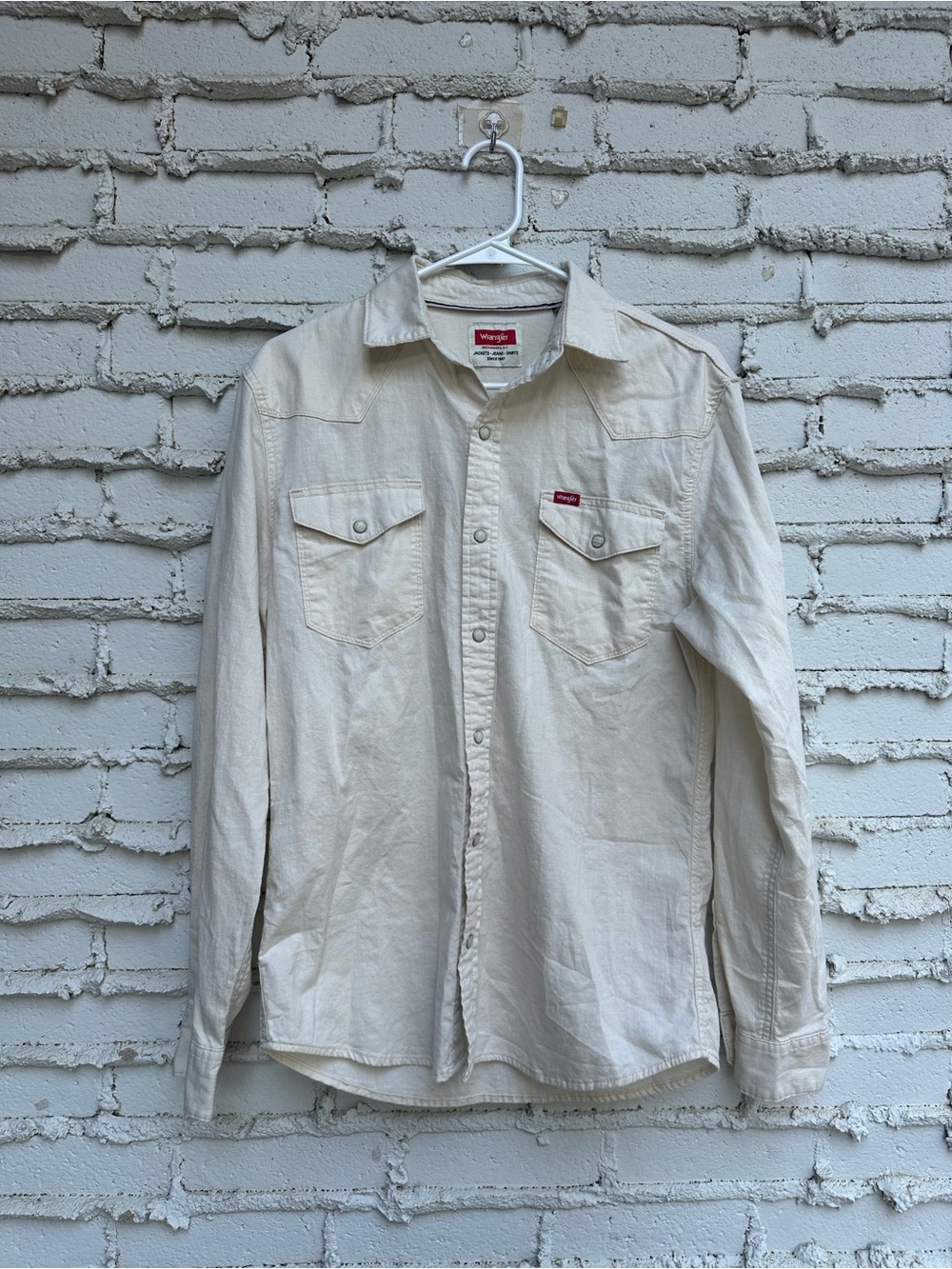 Wrangler Cream Long-Sleeve Western Pearl Snap Button-Front Shirt